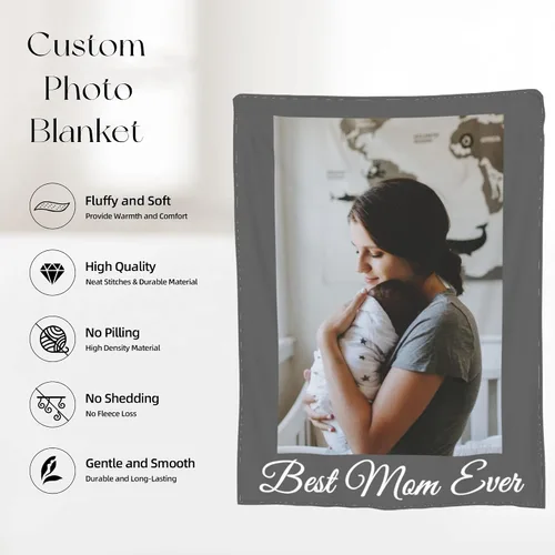 Vista 5 de Manta de fotos personalizada, manta personalizada para mamá con foto y texto, manta de franela suave personalizada para regalo para el día