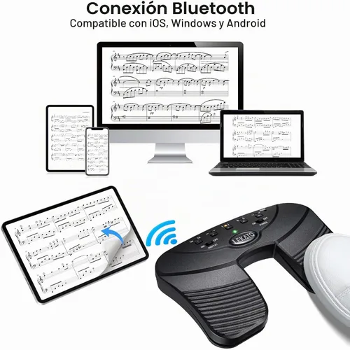 Vista 5 de LEKATO - Pedal Bluetooth inalámbrico para voltear páginas de música, pedal para voltear páginas para iPad, tabletas Android y teléfonos iOS