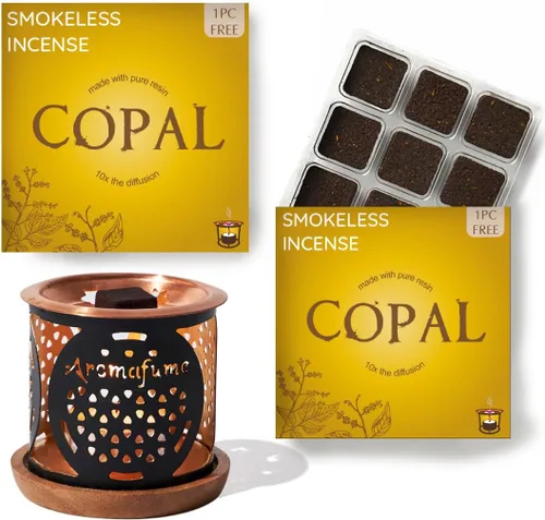 Vista 14 de Aromafume - Quemador de incienso exótico de benjuí y flor de la vida 2 bandejas x 9 ladrillos Extracto de Styrax, nativo de Indonesia Ideal
