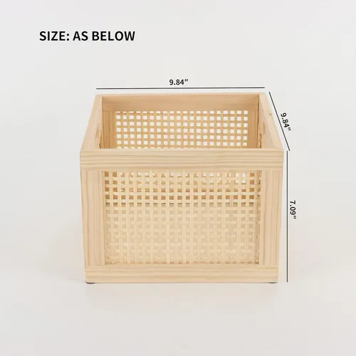 Vista 7 de YAHUAN Caja de Almacenamiento de Madera de Bambú Cubos Organizadores de Almacenamiento Contenedores Decorativos Cesta Cuadrada de Madera Cajas