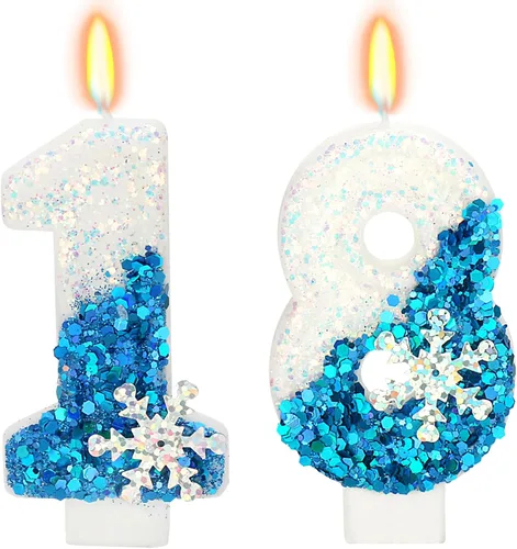 Vista 29 de Velas de cumpleaños con temática de nieve, suministros de fiesta de cumpleaños de invierno, decoración de pastel número 0 de 2.76 pulgadas (número 0)