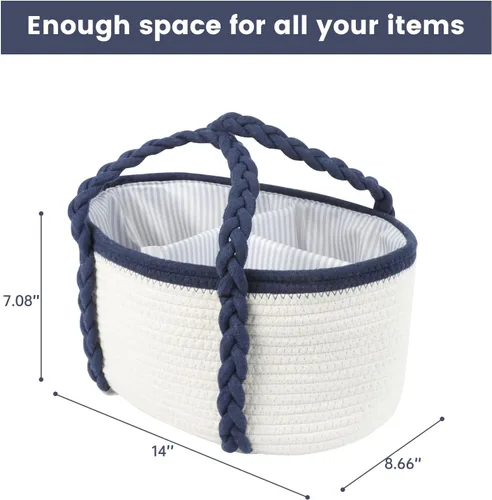 Vista 3 de Organizador de pañales portátil para cambiador, regalos de baby shower, artículos esenciales para recién nacidos, cuerda de algodón, cesta de Blanco