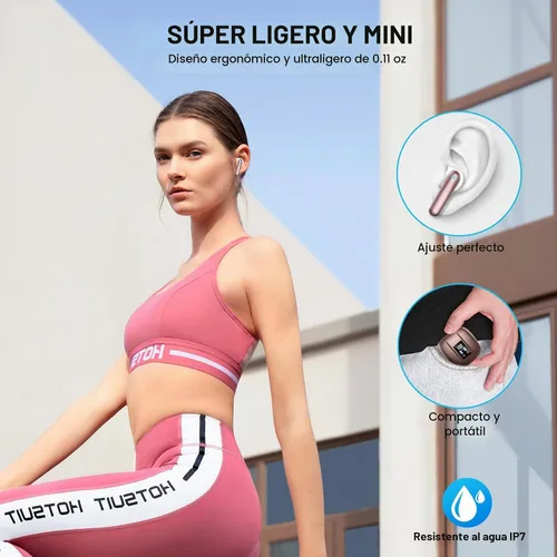 Vista 7 de Auriculares inalámbricos, auriculares Bluetooth 5.4, 48H, auriculares estéreo, pantalla LED con micrófono, IP7 impermeable en auricular, ajuste Ose