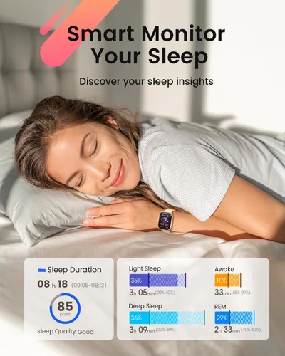 Vista 5 de Fitness Smart Watches for Women Men 1.85" Smart Watch with 30 Days+ Battery Life MakeRecive Call Heart Rate SpO2 Sleep Monitor 120+ Sport IP68