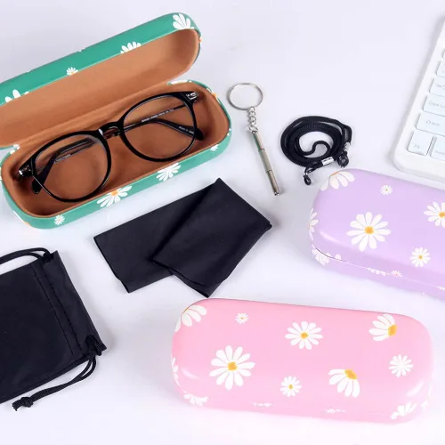 Vista 5 de 3 fundas unisex rígidas para lentes, funda protectora para gafas, funda de gafas de sol con paño de limpieza