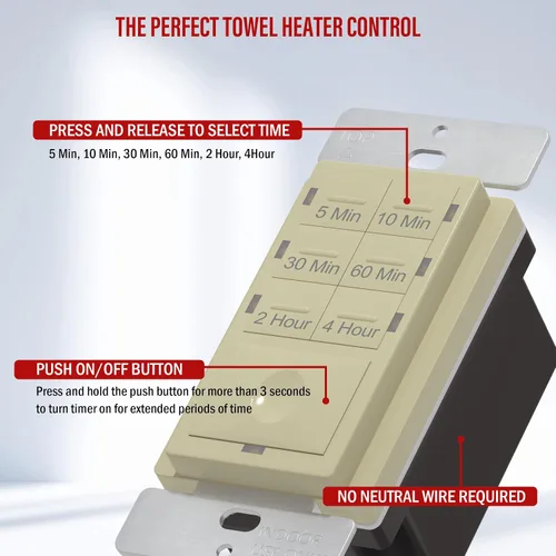 Vista 2 de ENERLITES Interruptor de temporizador de cuenta regresiva, ventilador y temporizador de luz, 5 minutos a 4 horas, indicador LED de luz nocturna