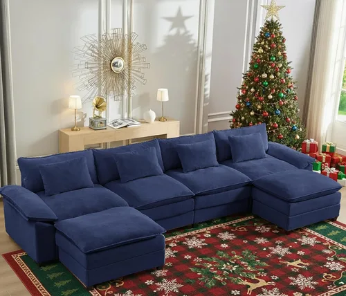 Vista 10 de Mjkone Sofá modular en forma de U de 118 pulgadas con otomana móvil, cómodo sofá modular de gran tamaño con cojín de doble capa, sofás de asiento
