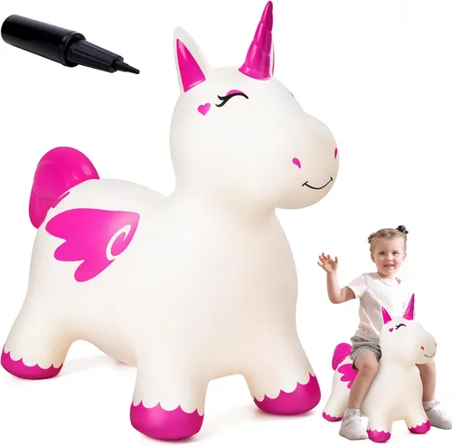 Vista 10 de Caballo Saltarín de Jirafa para Niños Pequeños, Animales Saltadores Caballo Saltarín, Juguetes Inflables Saltadores para Montar Regalos para Niños