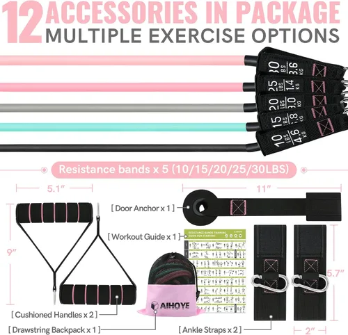 Vista 7 de Aihoye Bandas de resistencia para entrenamiento, bandas de ejercicio con asas, bandas elásticas para ejercicio, bandas de entrenamiento con anclajes