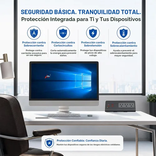 Vista 7 de Estación de carga para mesita de noche, regleta de enchufes de borde para mesita de noche con 3 tomas de CA, 4 puertos USB de carga rápida, con Negro