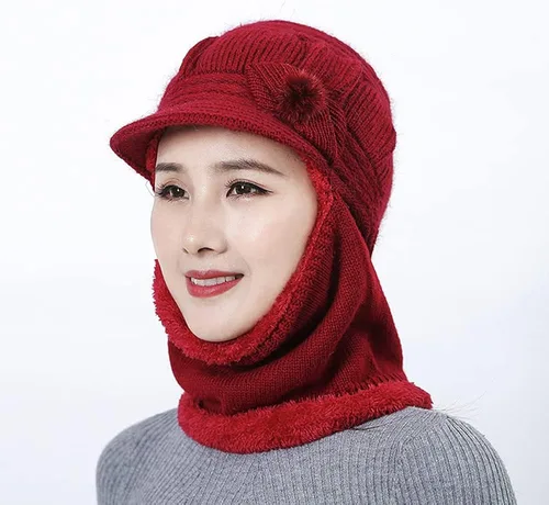 Vista 3 de Gorro de punto para mujer cálido elástico suave con protección de las orejas con forro polar para mujer