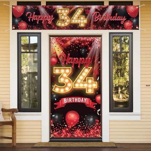 Vista 28 de Juego de carteles de feliz cumpleaños 10 para puerta, porche, decoraciones de cumpleaños de 10 años, suministros de fiesta para mujeres y hombres