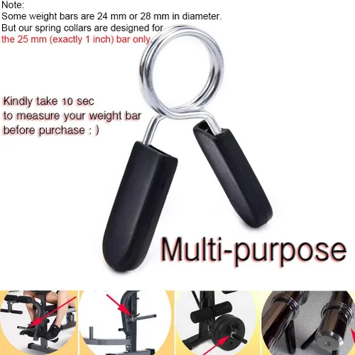 Vista 3 de Spring Clip Collars, 1 inch (25 mm) for Smooth Dumbbell Handle or Standard Weightlifting Barbell (4 Pack)