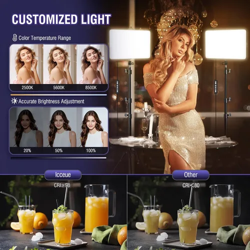 Vista 3 de Kit de luz de video LED de 2 unidades con soporte de trípode de 160 cm, luz de estudio regulable de 2500K-8500K para fotografía, iluminación