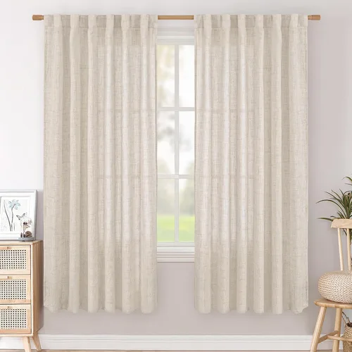 Vista 121 de BGment Cortinas cortas de lino marfil de 36 pulgadas de largo para ventanas de cocina, pequeñas cortinas texturizadas rústicas para café sobre