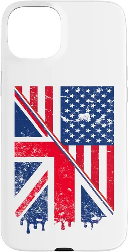 Vista 8 de Funda para iPhone 15 Union Jack y bandera estadounidense para expatriados británicos y estadounidenses