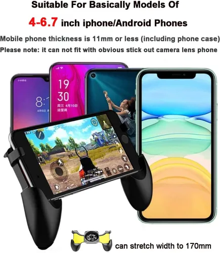Vista 5 de Mobile Phone Game Controller Grip With Triggers Cooling Fan Mobile Gaming Handle Case With Cooler Radiator Joystick For 4-67 Phone iPhone Android