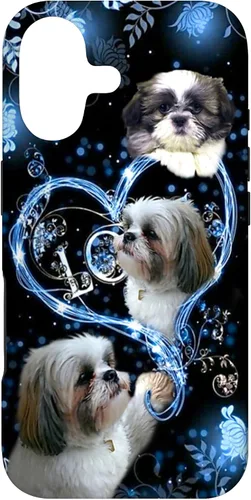 Vista 32 de Funda para PC iPhone 16 I Love Shih Tzu Dogs Flowers Heart Shih Tzu Metal