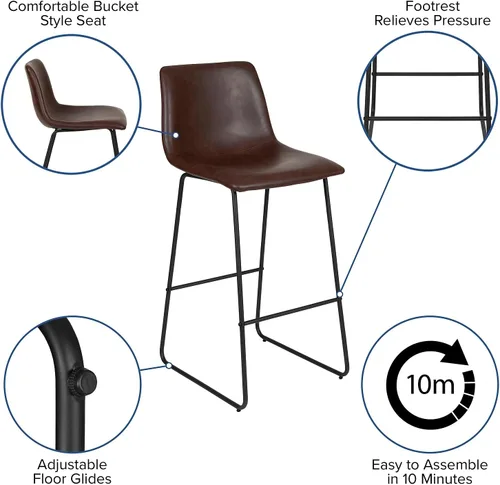 Vista 5 de Flash Furniture Reagan - Taburetes de bar LeatherSoft de 30 pulgadas con reposapiés, taburetes de barra de estilo moderno de mediados de siglo