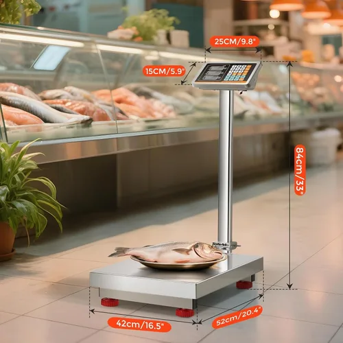 Vista 6 de Bonvoisin Báscula digital de plataforma con plataforma de acero inoxidable, 660 libras, báscula de piso de almacén resistente para pesaje
