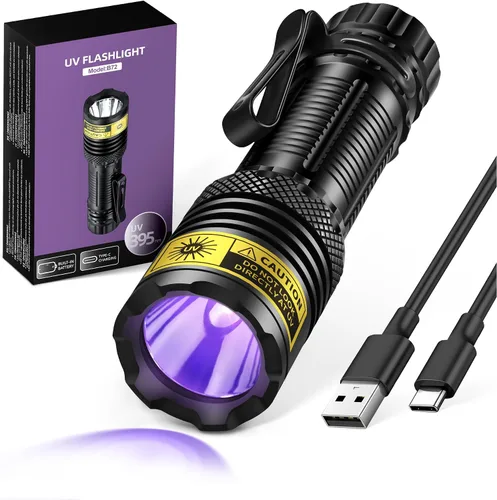 Vista 10 de Linterna UV USB-C recargable 365nm, mini linterna de luz negra UV B72-365 (azulado)