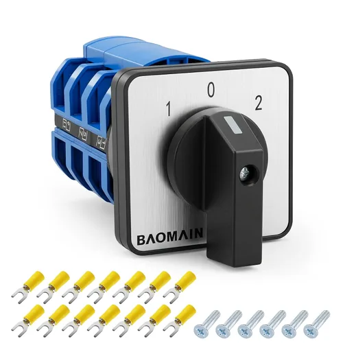 Vista 12 de Baomain Interruptor de cambio rotativo, 20A 3 posiciones, selector de leva de 8 terminales con selección de circuito 1-0-2, certificado UL