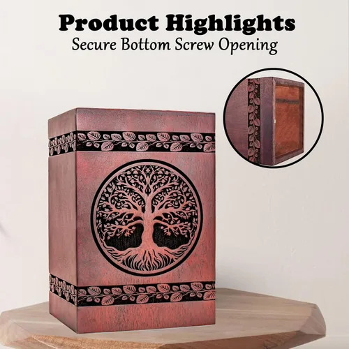 Vista 4 de Urnas de madera del árbol de la vida para cenizas humanas, hombre adulto, urnas de madera, urna de cremación, urna para cenizas humanas y mujeres