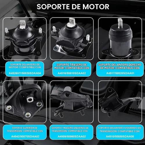 Vista 2 de Soporte de Motor y Transmisión 6 Piezas para Honda Accord 2.4L 2003-2007 Transmisión Automática - Reemplaza A4526HY, A4517, A4509, A4542, A4516
