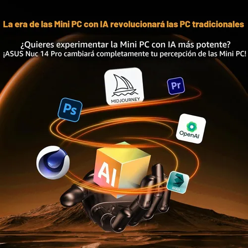 Vista 3 de ASUS NUC 14 Pro AI Mini PC, Ultra 7 155H (16C/22T, hasta 4.8GHz) Mini computadora de escritorio, 32GB DDR5 RAM, 1TB PCIe 4 SSD, GPU Intel Arc, Tipo