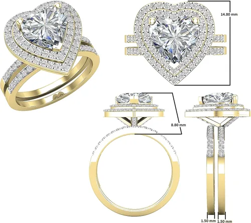 Vista 56 de Dazzlingrock Collection Juego de anillos de compromiso de doble halo con diamantes naturales redondos y piedras preciosas creadas en laboratorio