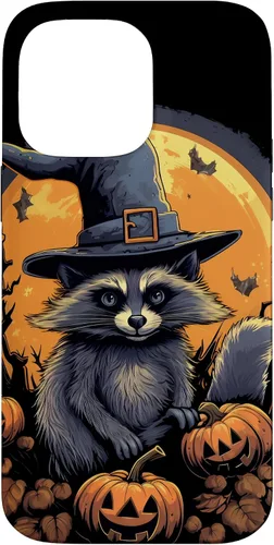 Vista 21 de iPhone 16 Raccoon Witch Hat Pumpkins Halloween Costume Case