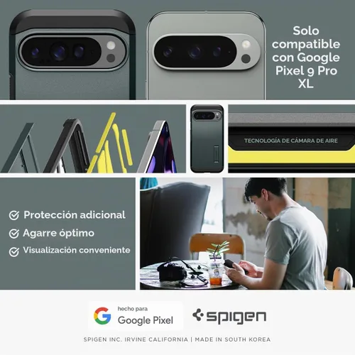 Vista 2 de Spigen Tough Armor - Funda diseñada para Pixel 9 Pro XL (2024) [Protección de grado militar] [Soporte con patas] - Verde abismo
