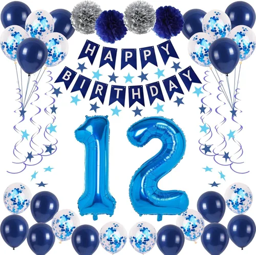 Vista 8 de Decoraciones de fiesta de cumpleaños azul número 29 para hombres y mujeres, suministros de globos de feliz cumpleaños 29 con pancarta de feliz
