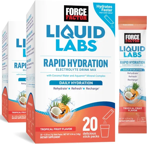 Vista 11 de Force Factor Liquid Labs Paquetes de Polvo de Electrolitos—Fruta Tropical—Paquetes de Hidratación para Hacer Agua de Electrolitos, con 5
