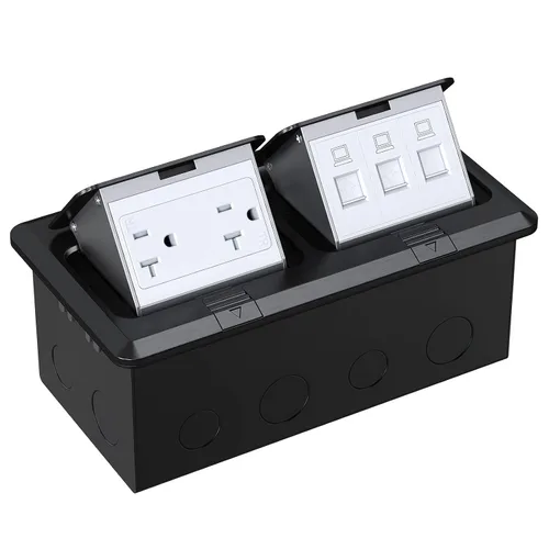 Vista 14 de WEBANG Kit eléctrico de caja de piso doble emergente, salida de receptáculo GFCI de acero inoxidable de 20 amperios, resistente a la intemperie