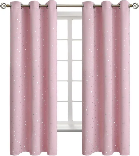 Vista 20 de BGment Cortinas opacas para dormitorio infantil, con aislamiento térmico, con ojales, estampado de estrellas plateadas, cortinas para oscurecer