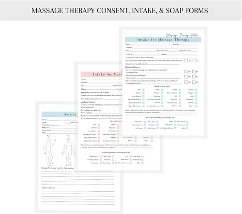 Vista 9 de Masajista Terapeuta Consumo de Cliente, Consentimiento, Notas de Jabón Combo Masculino y Femenino Formularios con Historial Médico Tratamiento