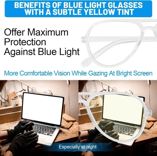 Vista 5 de Paquete de 4 lentes de bloqueo de luz azul aviador para mujeres y hombres, anteojos transparentes para computadora vintage de los años 70, anteojos