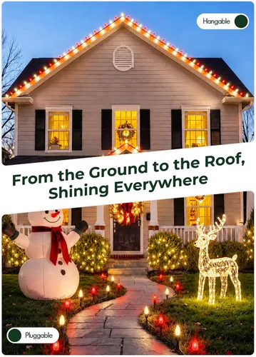 Vista 2 de Luces de cadena LED C9 de Navidad para exteriores, 26 pies, 20 luces LED de sendero de Navidad con 20 estacas de plástico, conectables e Rojo