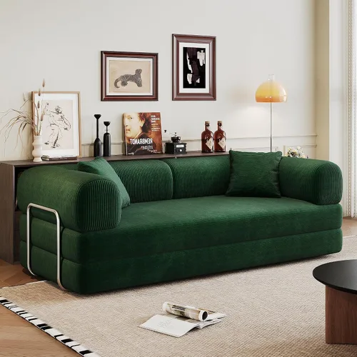 Vista 9 de Sofá cama modular, sofá cama convertible con respaldo de almohada y apoyabrazos de apoyabrazos, sofá de nube deshuesada para sala de estar y Verde