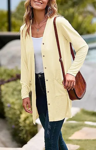 Vista 2 de Cárdigan ligero para mujer, con botones y manga larga, casual, con bolsillos