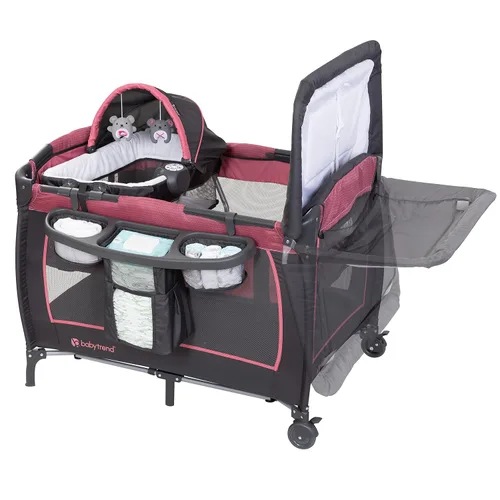 Vista 5 de Baby Trend Lil' Snooze Deluxe III Nursery Center Playard para gemelos, bayas acogedoras