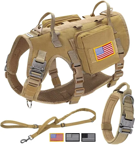 Vista 14 de Forestpaw Arnés táctico para perros grandes, collar táctico para perro con correa elástica, arnés militar para perro sin tirones para entrenamiento