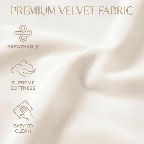 Vista 9 de Cama de plataforma tapizada de terciopelo Queen con cabecera con respaldo de alas, color crema Canal vertical acolchonado, listones de madera
