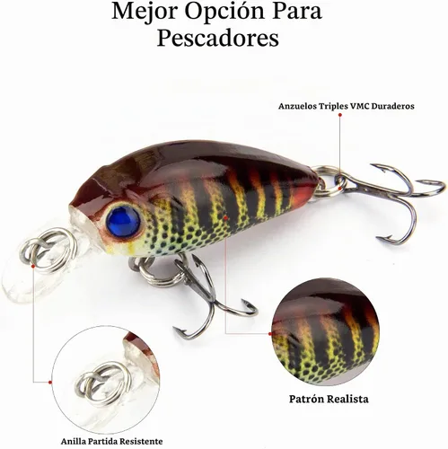 Vista 4 de Micro señuelos de pesca, cebos de crankbaits, mini señuelo de pesca Swimbaits Micro Crank Baits Topwater Señuelos para agua dulce y salada, semillas