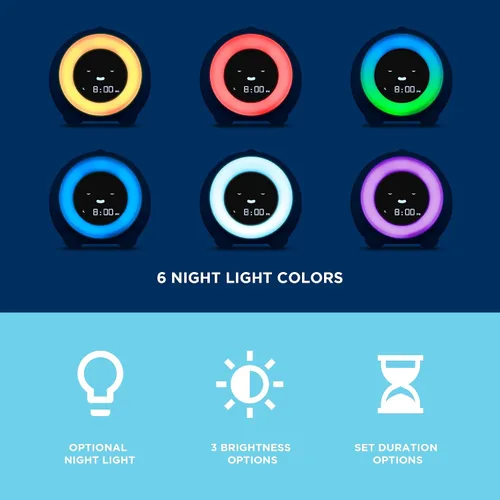 Vista 3 de LittleHippo Mella: Reloj despertador para niños, entrenador de sueño para niños listo para despertar, luz nocturna, máquina de sonidos y OK