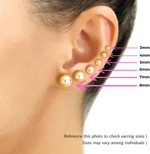 Vista 5 de Aretes de bola pulidos de oro amarillo de 14 quilates con mariposa