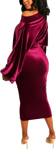 Vista 2 de Vestido Salimdy de manga larga de terciopelo altura a la rodilla ajustado hombro descubierto sexy para fiesta para mujer