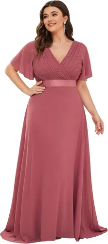 Vista 13 de Ever-Pretty Vestidos formales de noche de gasa para mujer con cuello en V de talla grande para mujeres con curvas, vestido de dama de honor de largo