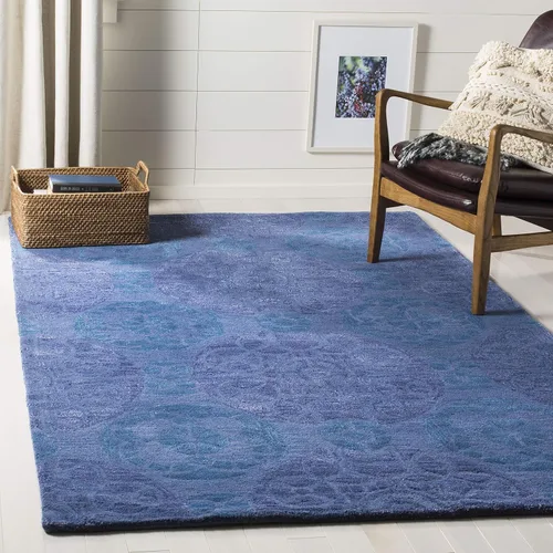 Vista 18 de SAFAVIEH Wyndham Collection - Alfombra decorativa de 2 x 3 pies, beige y azul, hecha a mano, lana moderna, ideal para zonas de alto tráfico